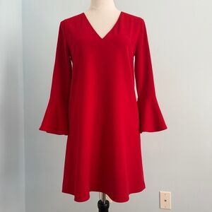 Alice + Olivia Women’s Red Crepe V-Neck‎ Bell Sleeve Dress Size 0